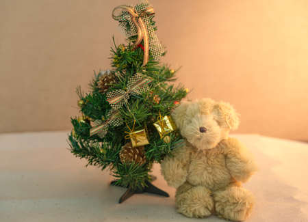christmas tree and presents, Christmas tree with teddy bear and gift boxの写真素材