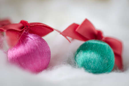 Christmas balls in the cotton wool, Christmas decorationsの写真素材