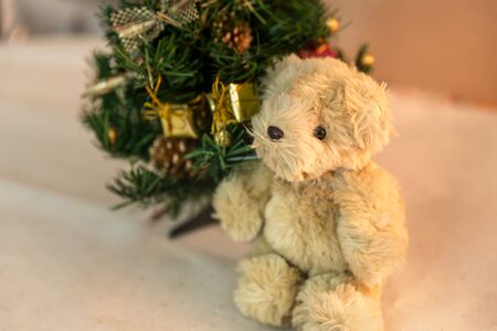 christmas tree and presents, Christmas tree with teddy bear and gift boxの写真素材