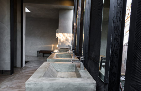a clean new public toilet room empty, Commercial bathroom - vintage effect style pictures