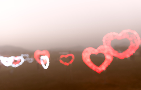 defocused blinking heart shaped lights, Valentine Hearts Abstract Background, bokeh - vintage tonedの写真素材