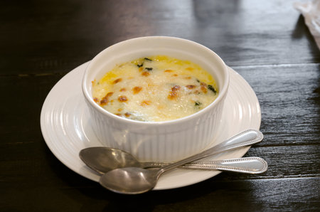 Baked spinach combine with cream, Baked spinach with cheeseの写真素材