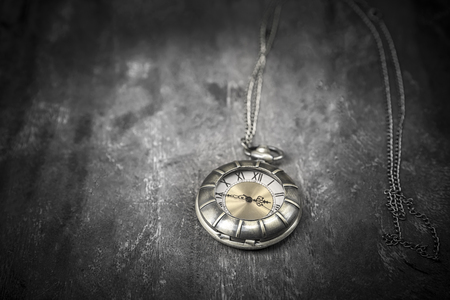 still life with vintage pocket watch on grunge wooden background - from above : vintage styleの写真素材