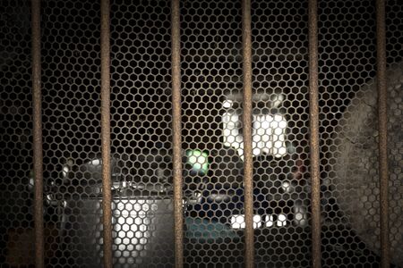window with rusty iron bars : security installed on windowの写真素材