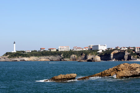 Rocks and lighthouse to Biarritz in South-West-France in Europeの写真素材