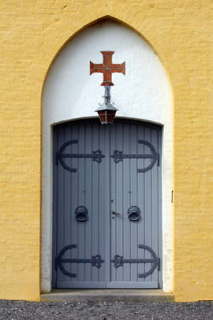 Entrance of the Allinge Church on the Danish island Bornholmの写真素材