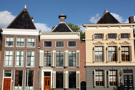 Historic canal houses in the city Groningen Netherlandsの写真素材
