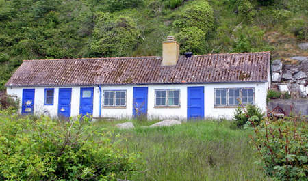Bornholm.June-07-2012. Small blue and white houses on the island Bornholm. Denmarkのeditorial素材