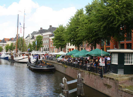 Groningen. August-06-2015. Outdoor terrace on the Hoge der Aa in the city of Groningen. the Netherlandsのeditorial素材