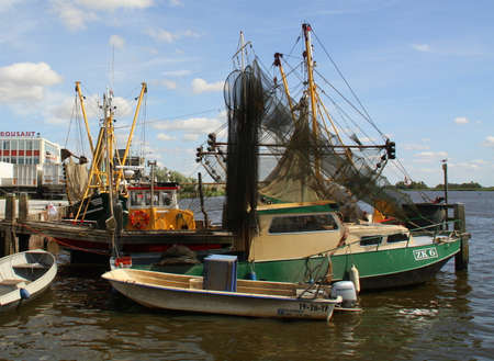 Salt camp. August 05-2019. Fishing boats in the harbor or Zoutkamp. the Netherlandsのeditorial素材