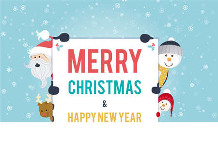 Santa, snowman and deer Christmas Greetingのイラスト素材