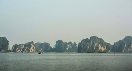 Mountain scenery at Halong Bay, North Vietnamの写真素材