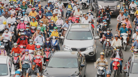 HO CHI MINH, VIETNAM - OCTOBER 13, 2016: Peak hour. Dense traffic in Ho Chi Minh City. Vietnam.