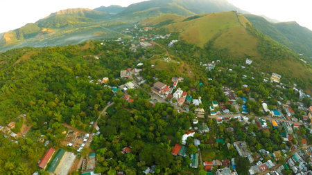 Morning aerial and video surveying of the city of Coron. Palawan. Philippines.