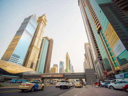 Dubai, UAE - May 15, 2018: Skyscrapers on Sheikh Zayed Road in Dubai.のeditorial素材