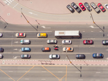 Dubai city traffic. View from the height.の写真素材