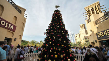 Dubai, UAE - December 14, 2019: Souk Madinat Jumeirah with touristsのeditorial素材
