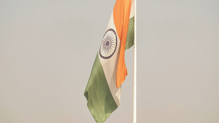 Huge Indian flag winding up on Delhi Square.の写真素材
