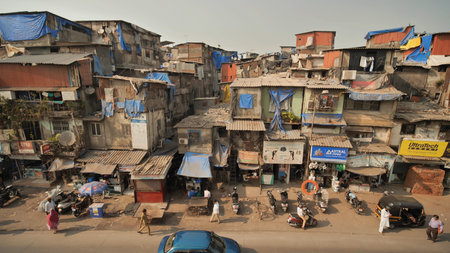 Mumbai, India - December 17, 2018: Dharavi slums in east Mumbai. Bandra District, Maharashtra,...