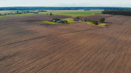 Plowed fields of Russia. Aerial view