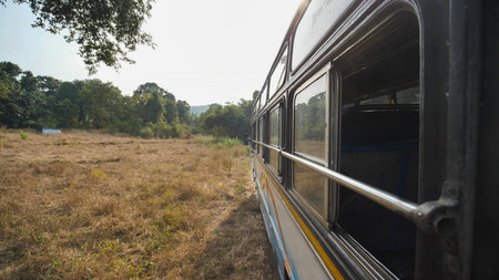 The view from the window of an intercity bus in India. State of Goa
