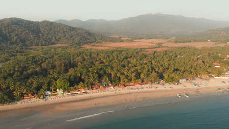 Beautiful Palolem beach aerial view landscape. Goa state in India.の写真素材