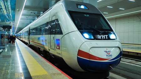 Ankara, Turkey - January 9, 2020: The train stands at the Ankara railway station.