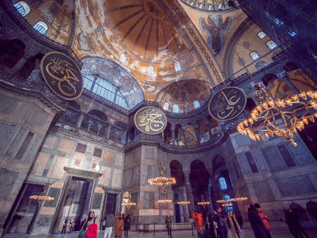 Istanbul, Turkey - January 8, 2020: The interior of the Hagia Sophia.のeditorial素材