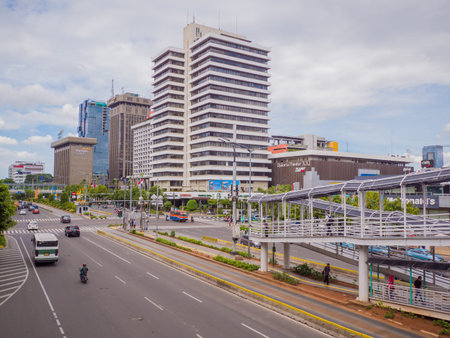 Jakarta, Indonesia - January 15, 2019: Day road traffic in the city of Jakarta. Indonesia.