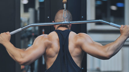 Back Workout Athlete muscular fitness male strong athletic man pumping up muscles workout bodybuilding muscular bodybuilder handsome men doing exercises.の写真素材