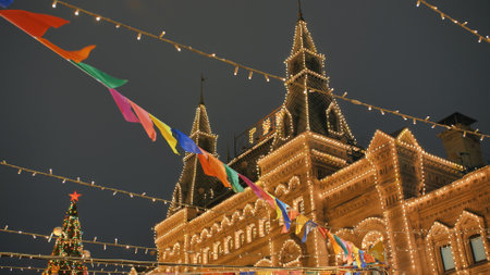 Christmas flags on Red Square in Moscow.の写真素材