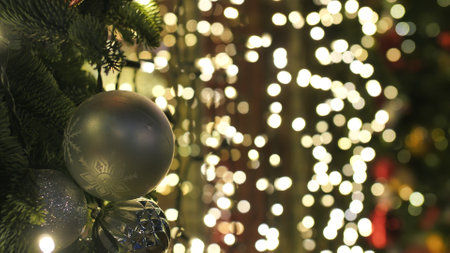 Glowing garlands on the window. Christmas and New Year concept.の写真素材