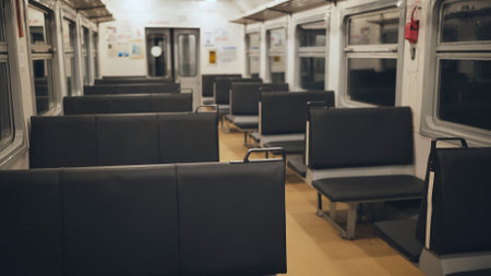 Empty passenger car of economy class train.の写真素材