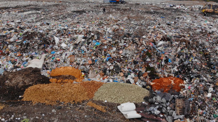 Large landfill near the metropolis in autumn.の写真素材