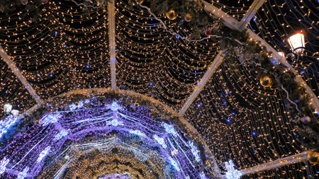New Years illumination in Moscow in the form of an arch.の写真素材