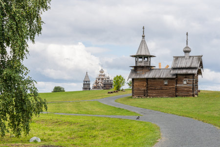 Wooden old houses on the Kizhi island. Karelia. Russia.の写真素材