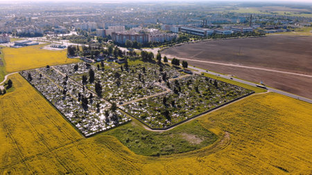 City cemetery. View from a drone.の写真素材