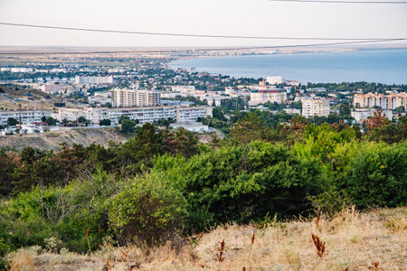 Panorama of the city of Feodosia from the hill.の写真素材