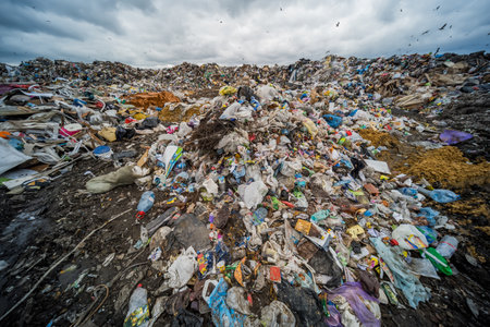 Large landfill near the metropolis in autumn.の写真素材