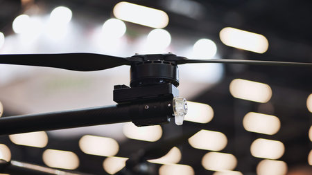 Drone propeller technology featuring carbon fiber arm and motor details