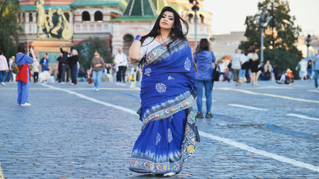 Bangladeshi woman wearing traditional saree on Red Square, Moscow