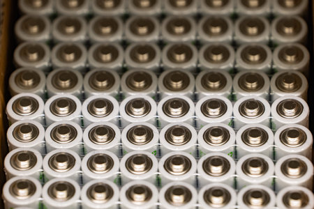 AA alkaline batteries packed in bulk for energy supply and power storage