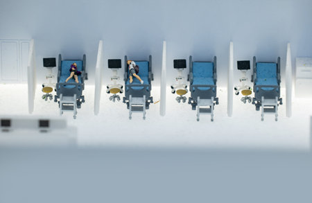 Miniature hospital ward illustrating healthcare, patient care, and medical recovery