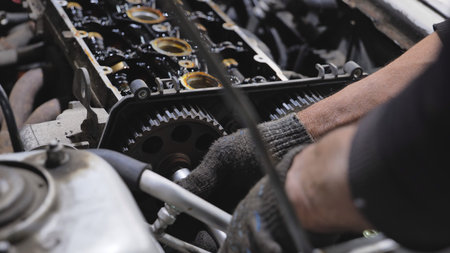 Mechanic working on car engine repair service