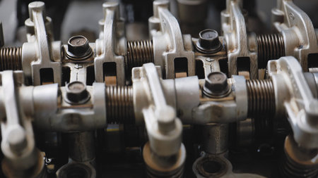 Car engine valve mechanism during maintenance or repairの写真素材