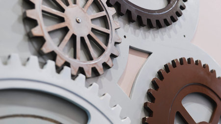 Mechanical gears interlocking, symbolizing precision, connection and industrial process