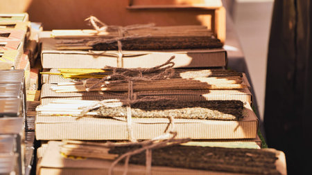 Bundles of Indian incense sticks for sale at India Day cultural market in Moscow