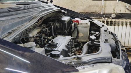 Moscow, Russia - Febrary 25, 2025: Hyundai engine showing all the mechanical components under the...