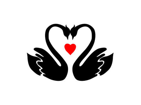 Silhouette of a pair of swans on an isolated background. Vector. Wall stickers, minimalist poster design.のイラスト素材