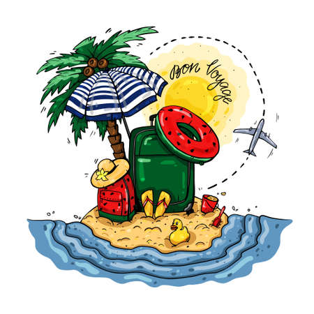 Vacation on an island in the ocean. Bon Voyage Vector illustration on an isolated background.のイラスト素材